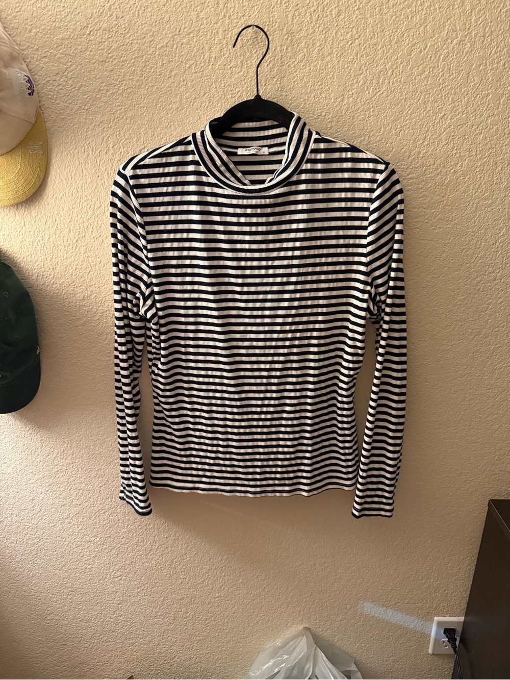 Black & White Striped Long-Sleeve Mock Neck Top